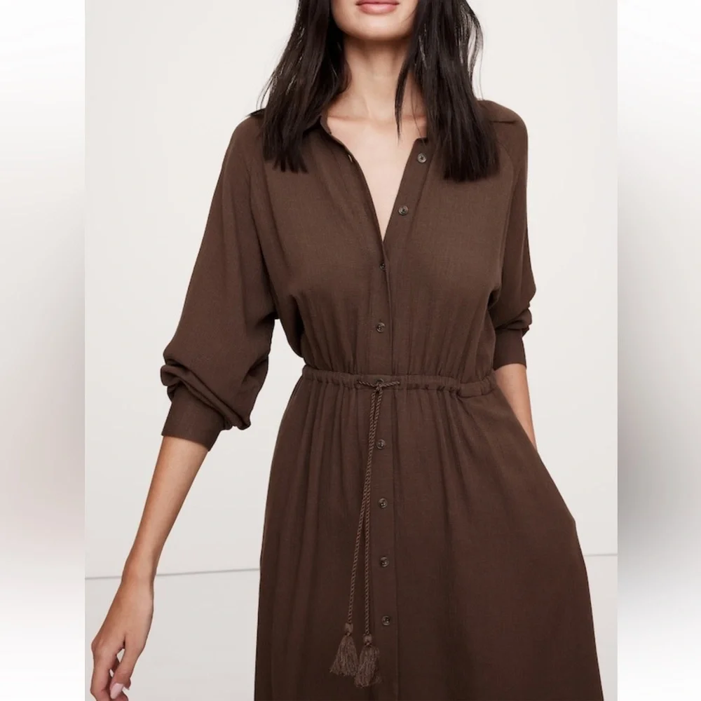 NWT Banana Republic Long Sleeve “Gauze Shirt Dress” (#743525), Espresso, Small - Picture 11 of 12